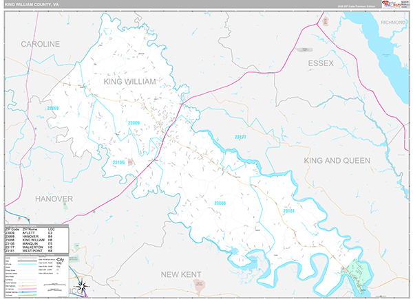 King William County, VA Wall Map